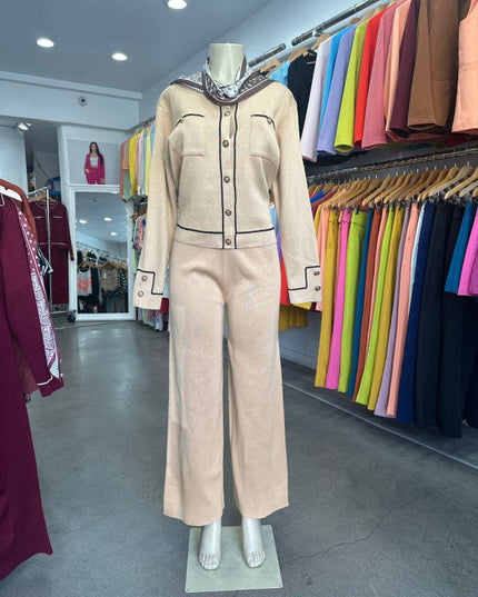 Knit Tailored Ensemble Cardigan & Wide Leg Pants