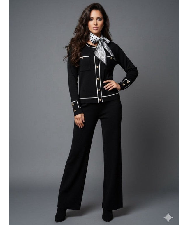 Knit Tailored Ensemble Cardigan & Wide Leg Pants