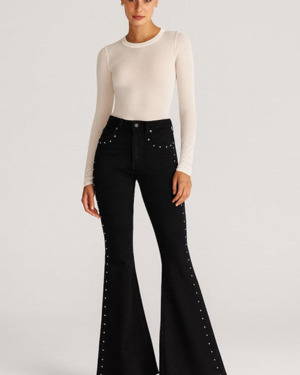 GJG Denim Black Flare Jeans with Stud Details