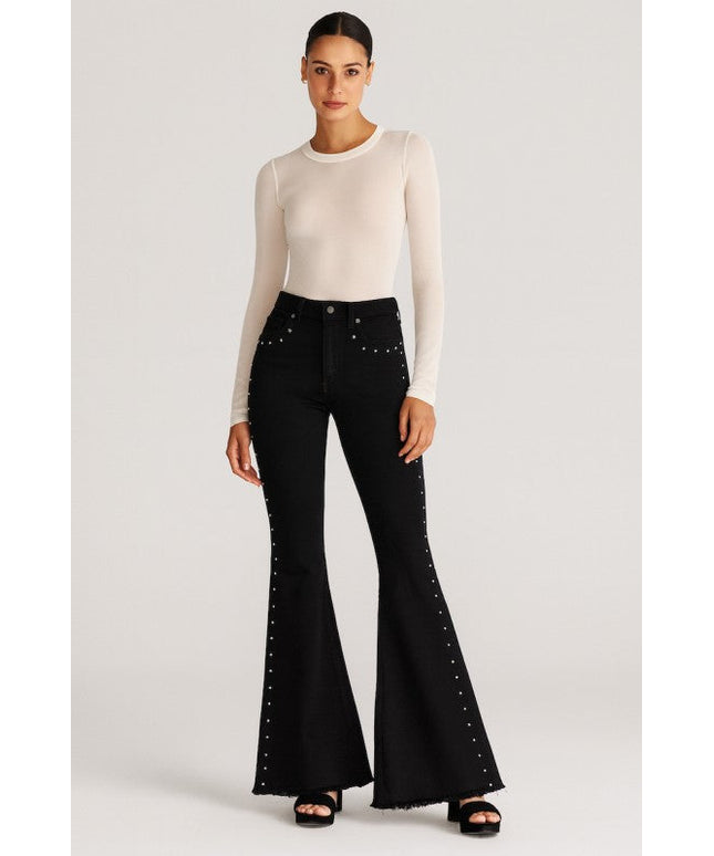 GJG Denim Black Flare Jeans with Stud Details