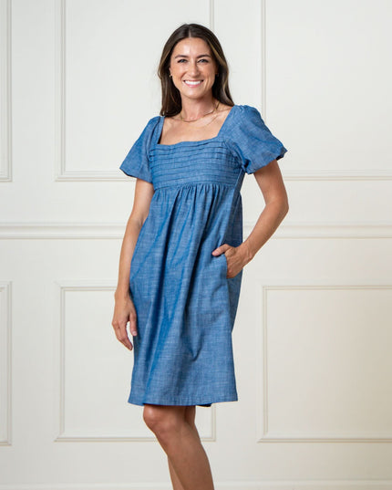 Organic Ruched Chambray Dress