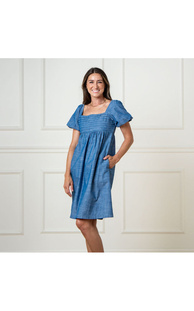 Organic Ruched Chambray Dress