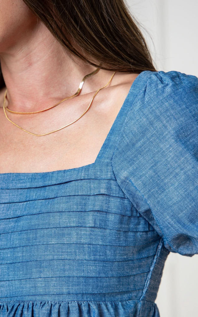 Organic Ruched Chambray Dress