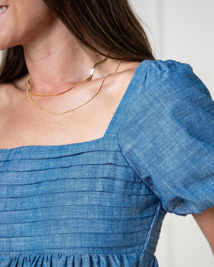 Organic Ruched Chambray Dress