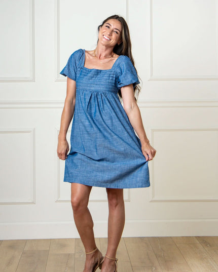 Organic Ruched Chambray Dress