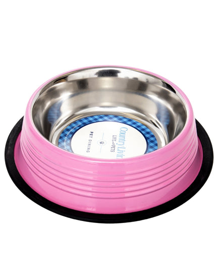 Country Living Set of 2 Ribbed Non-Slip Pet Bowls – Carnation Pink