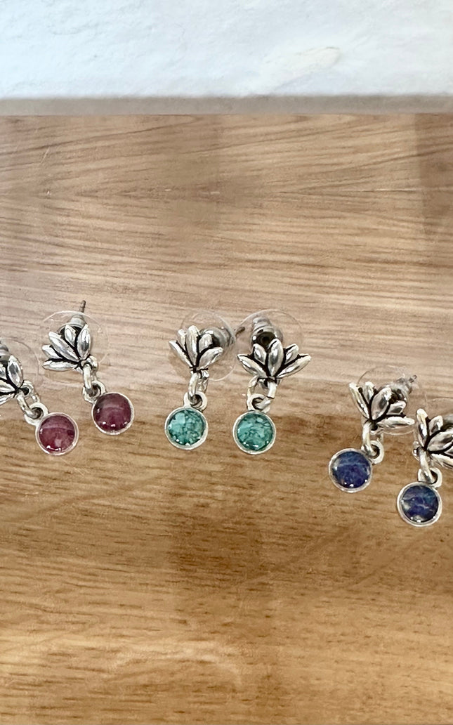 Lotus Gemstone Stud Earrings