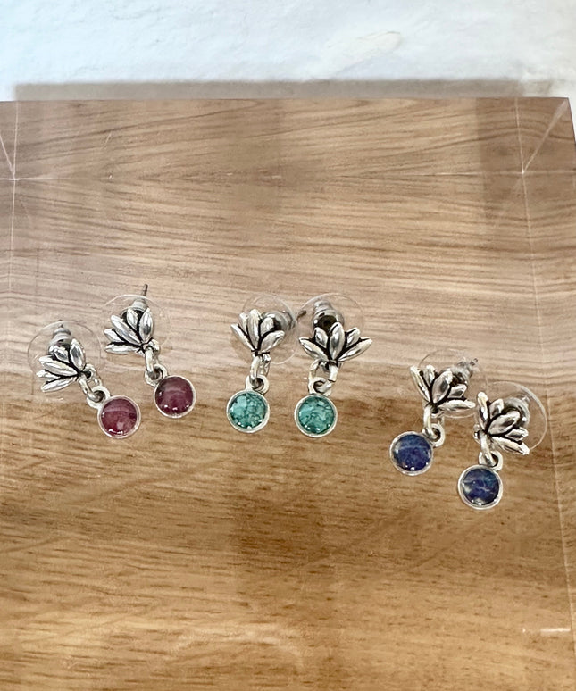 Lotus Gemstone Stud Earrings