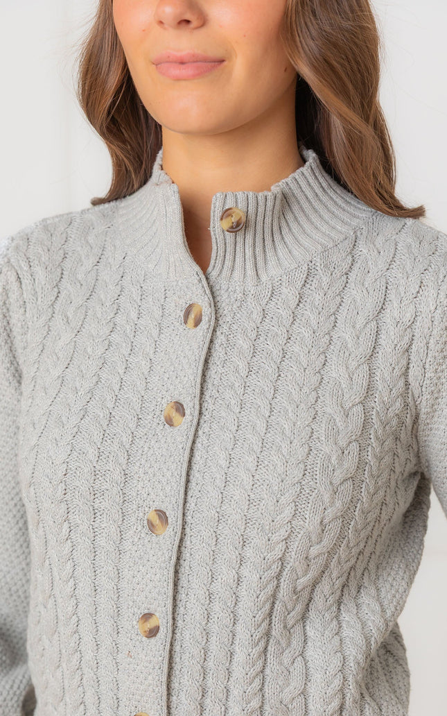 Organic Mock Neck Cable Cardigan