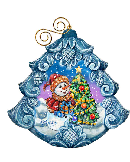 Happy Snowman Tree Sculpted Hand-Painted Christmas Ornament by G. DeBrekht - Christmas Santa Snowman Décor - 610274