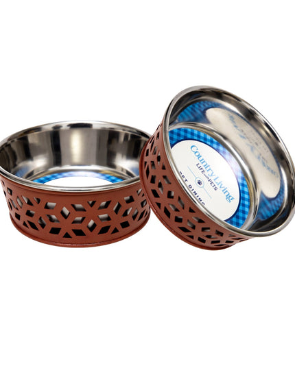 Country Living Set of 2 Stainless Steel Dog Bowls – Farmhouse Style, Ideal for Small to Medium Dogs