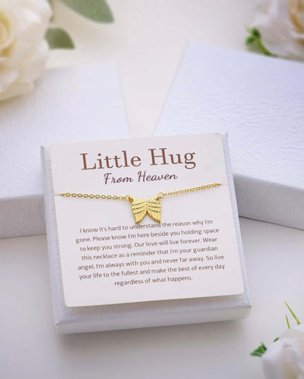 Angel Wing Pendant Necklace, Hug From Heaven In 14K Rose Gold, Silver or 10k Vermeil Gold