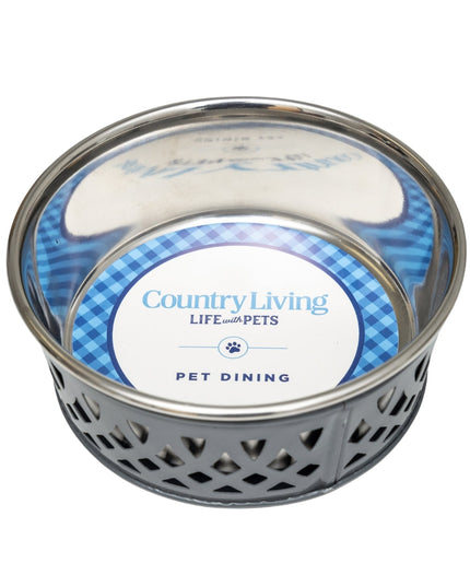 Country Living Set of 2 Stainless Steel Dog Bowls – Farmhouse Style, Ideal for Small to Medium Dogs