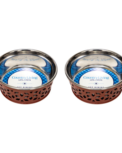 Country Living Set of 2 Stainless Steel Dog Bowls – Farmhouse Style, Ideal for Small to Medium Dogs
