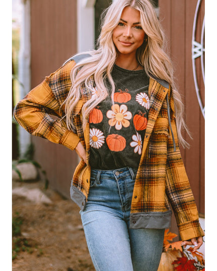 Plaid Hooded Button Front Jacket