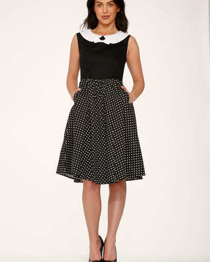 29200 Black White Polka Dot Swing Dress