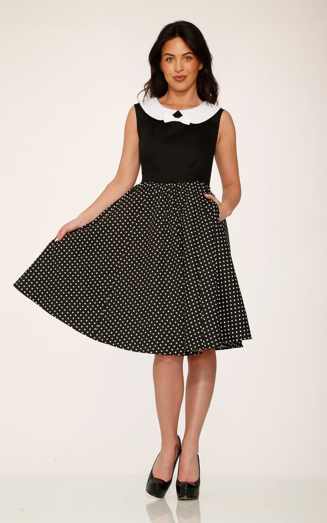 29200 Black White Polka Dot Swing Dress
