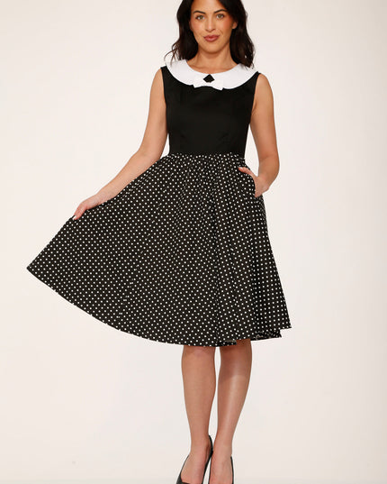 29200 Black White Polka Dot Swing Dress