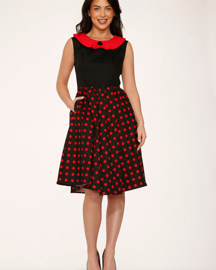29201 Black Red Polka Dot Swing Dress