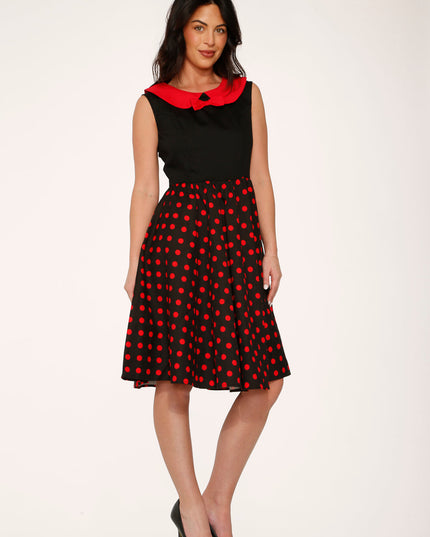 29201 Black Red Polka Dot Swing Dress