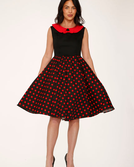 29201 Black Red Polka Dot Swing Dress