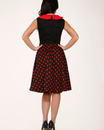 29201 Black Red Polka Dot Swing Dress