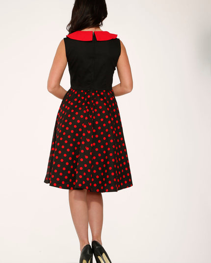 29201 Black Red Polka Dot Swing Dress