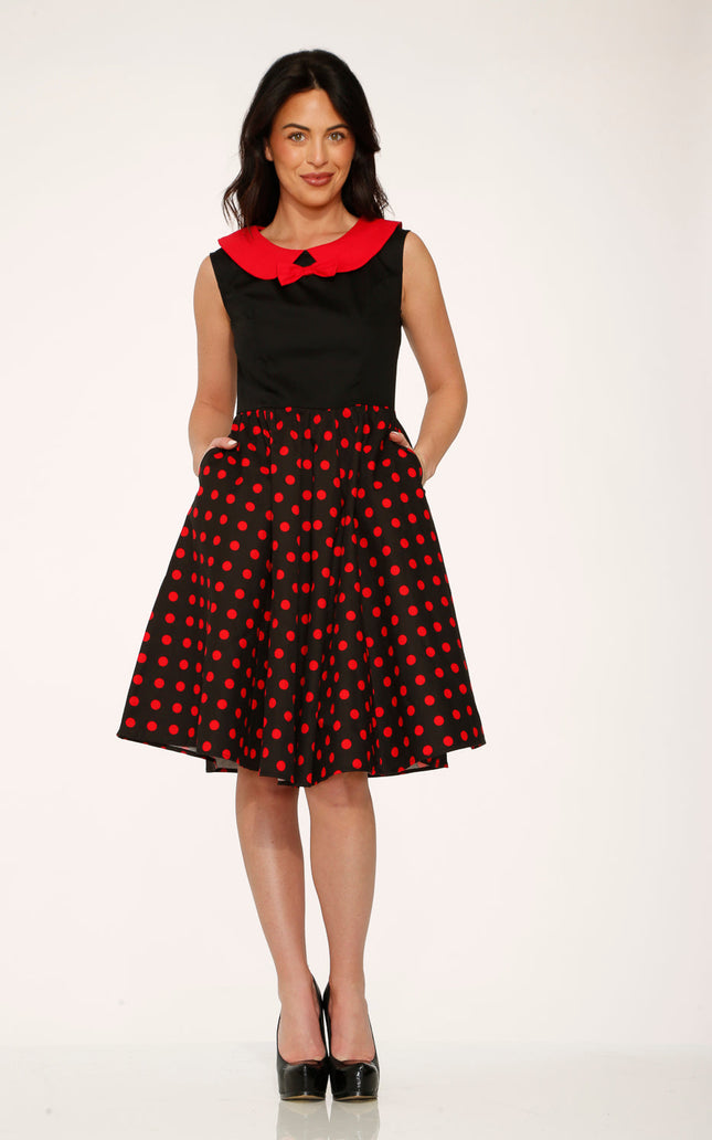 29201 Black Red Polka Dot Swing Dress