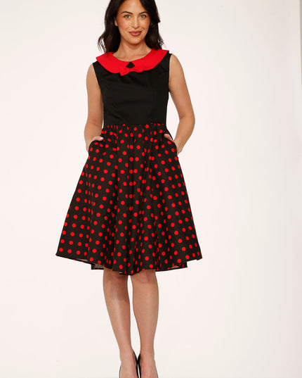 29201 Black Red Polka Dot Swing Dress