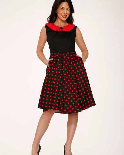 29201 Black Red Polka Dot Swing Dress