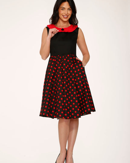 29201 Black Red Polka Dot Swing Dress