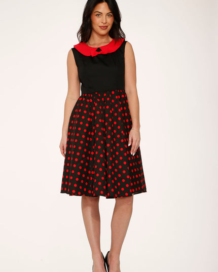 29201 Black Red Polka Dot Swing Dress