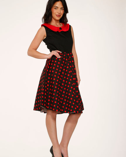 29201 Black Red Polka Dot Swing Dress