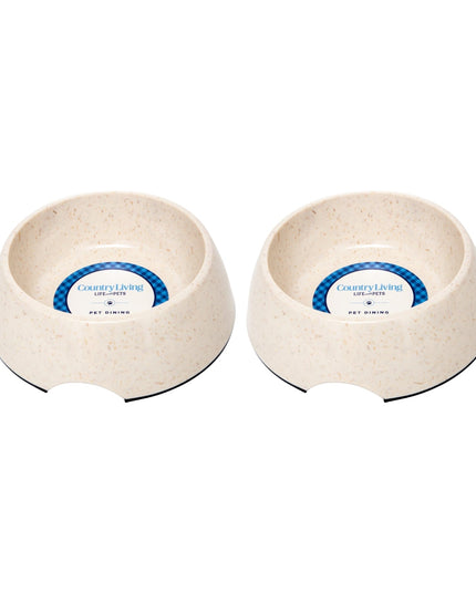 Country Living Set of 2 Natural Fiber Dog Bowls – White Swan