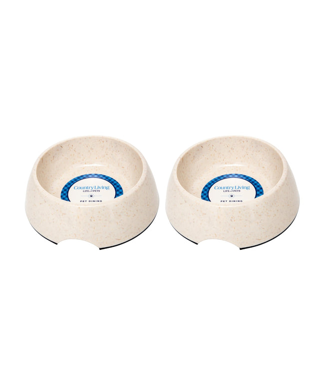 Country Living Set of 2 Natural Fiber Dog Bowls – White Swan