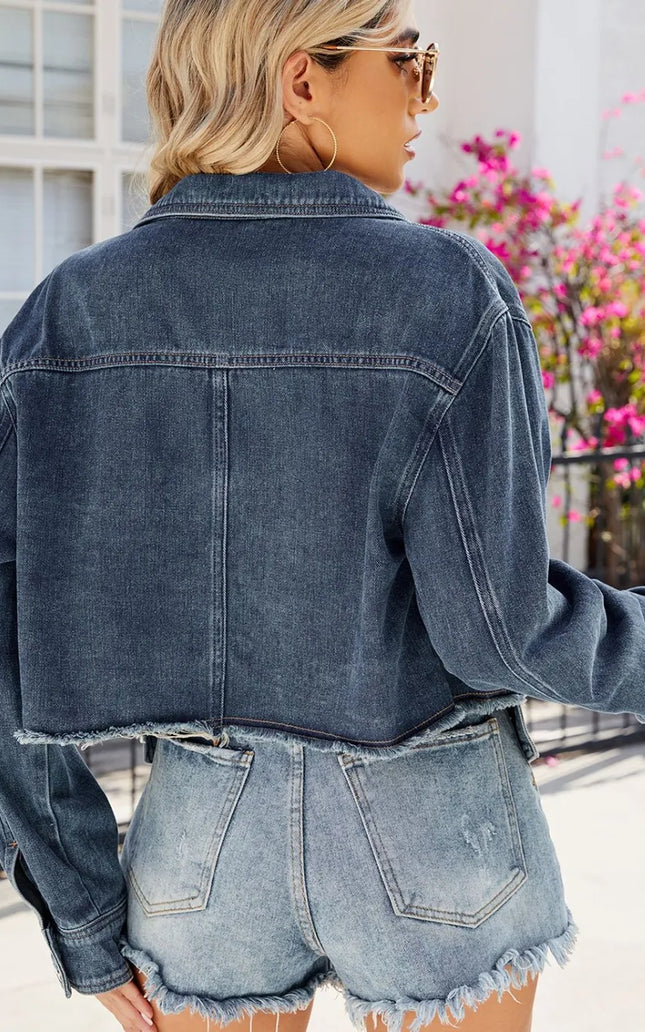 Button Up Long Sleeve Denim Jacket with Pockets