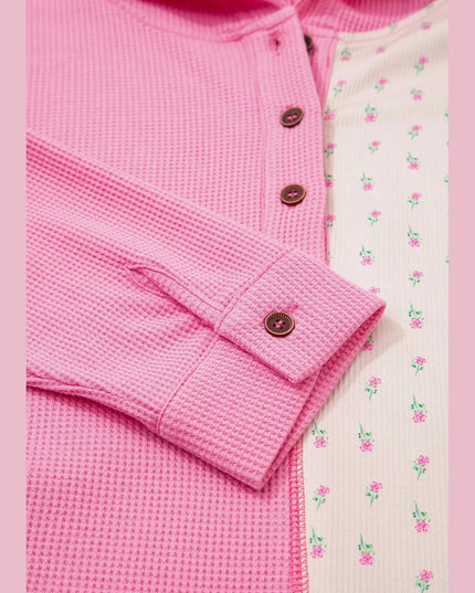 Color Block Button Detail Hoodie