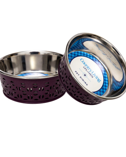 Country Living Set of 2 Stainless Steel Dog Bowls – Farmhouse Style, Ideal for Small to Medium Dogs