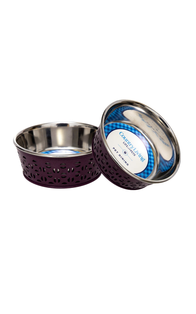 Country Living Set of 2 Stainless Steel Dog Bowls – Farmhouse Style, Ideal for Small to Medium Dogs
