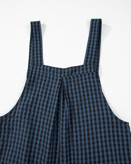 Plaid Print Buttoned Pocketed High Waist Jumpsuits