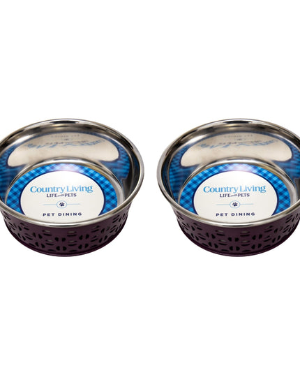 Country Living Set of 2 Stainless Steel Dog Bowls – Farmhouse Style, Ideal for Small to Medium Dogs