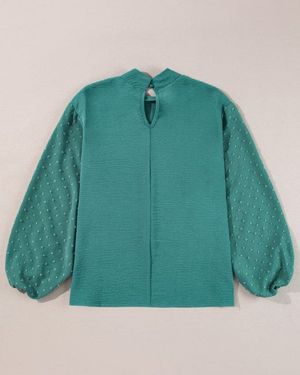 Solid Swiss Dot Balloon Sleeve Blouse