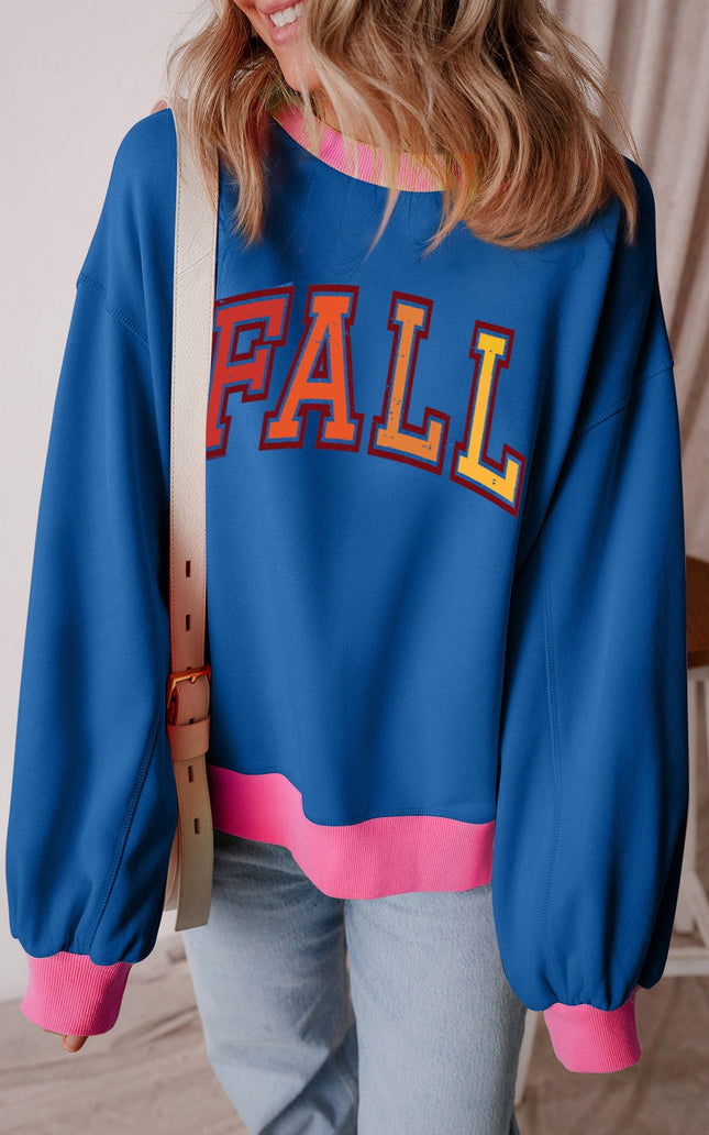 Women Letter Graphic Contrast Long Sleeve Sweatshirt