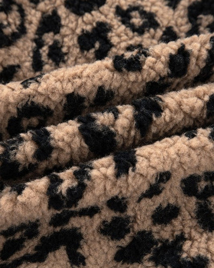 Leopard Zip-Up Stand Neck Side Pocket Jacket