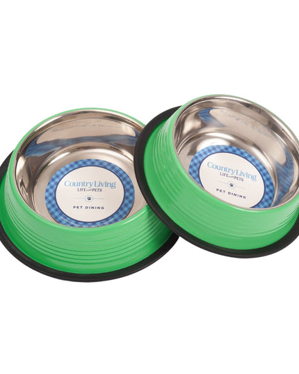 Country Living Set of 2 Ribbed Non-Slip Pet Bowls – Irish Green