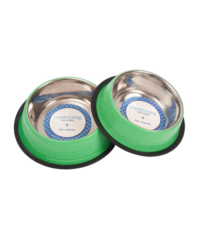 Country Living Set of 2 Ribbed Non-Slip Pet Bowls – Irish Green