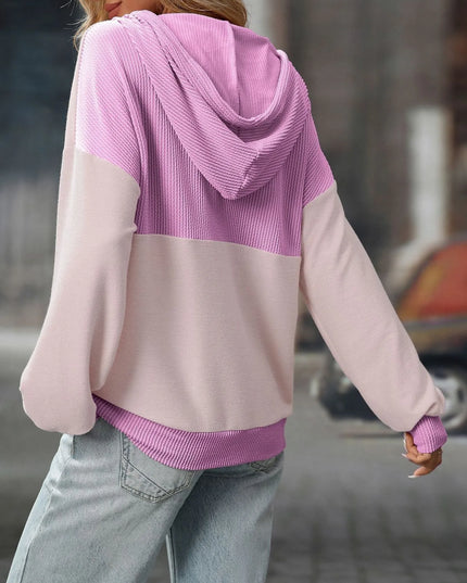 Drawstring Button Detail Long Sleeve Hoodie
