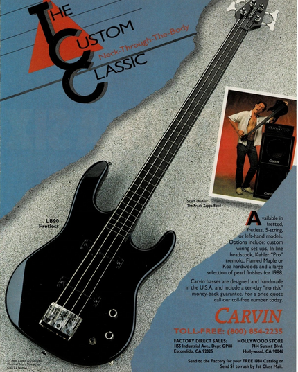 CARVIN GUITARS - SCOTT THUNES of FRANK ZAPPA BAND - 1988 Print Ad