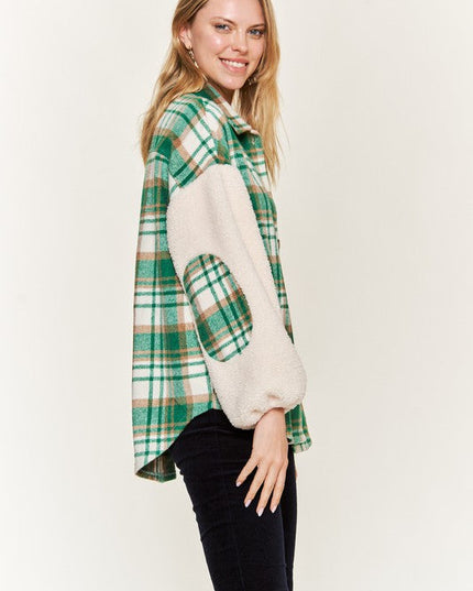 Multi plaid fuzzy sleeve jacket JJO1023