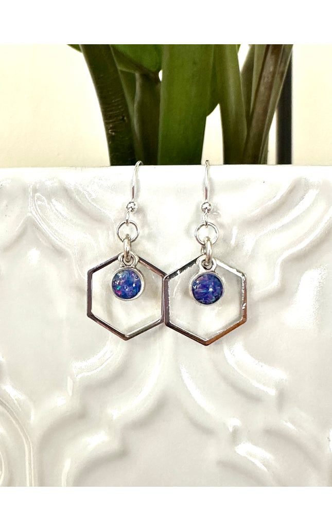 Hexagon Gemstone Earrings
